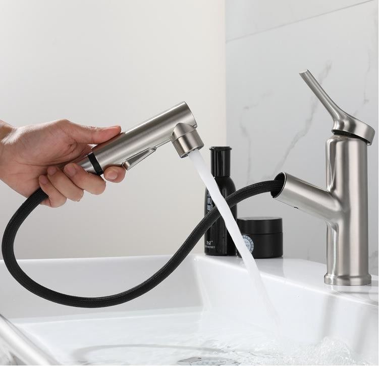 Herausziehbares einzelnes Loch-einzelner Griff-Becken-Mischer des Edelstahl-SUS304 in Matte Black-SN