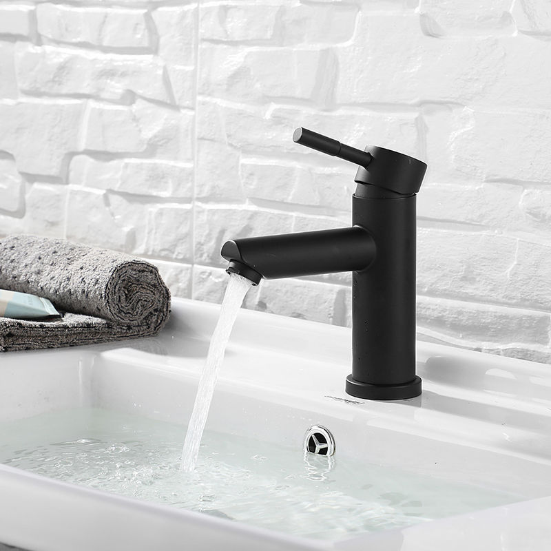Einzelnes Loch-einzelner Griff-Becken-Mischer des Edelstahl-SUS304 in Matte Black Chrome-SN Gold