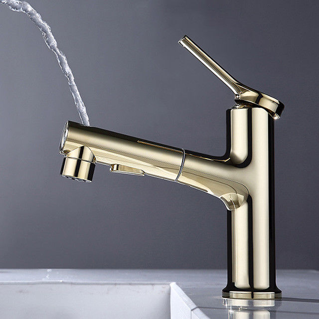 Griff-Becken-Mischer des herausziehbaren einzelnen Messingloch-360°Swivel einzelner in Grey Matte Black Gold