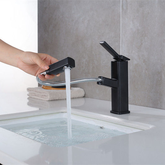 Griff-Becken-Mischer des herausziehbaren einzelnen Messingloch-360°Swivel einzelner in Matte Black