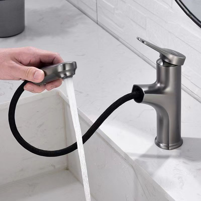 Griff-Becken-Mischer des modernen herausziehbaren einzelnen Messingloch-360°Swivel einzelner in Chrome Matte Black Grey