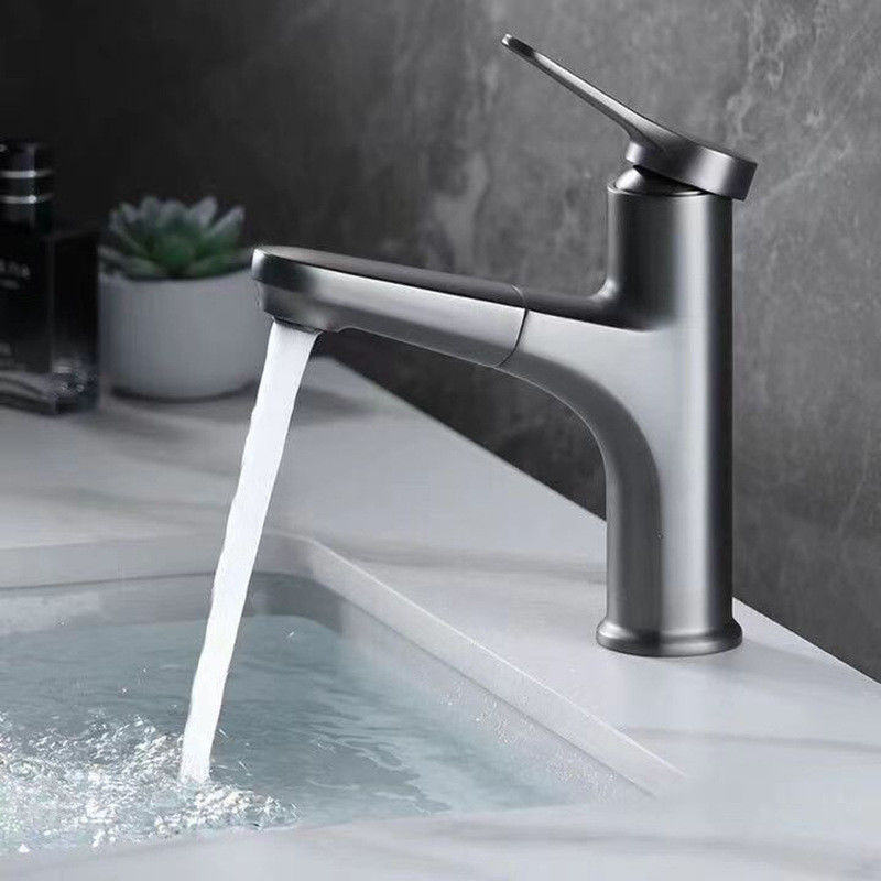 Griff-Becken-Mischer des modernen herausziehbaren einzelnen Messingloch-360°Swivel einzelner in Chrome Matte Black Grey