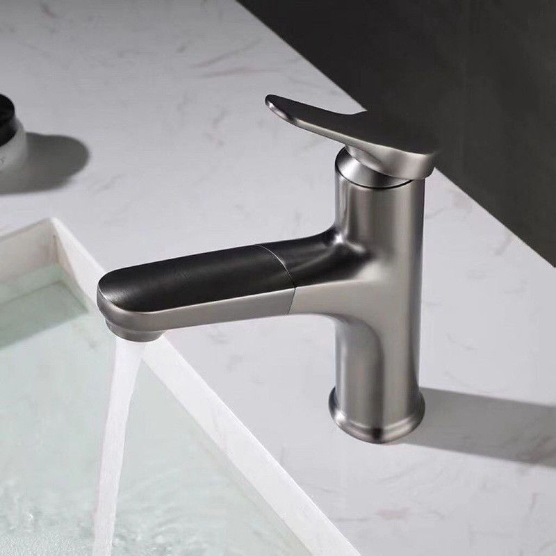 Griff-Becken-Mischer des modernen herausziehbaren einzelnen Messingloch-360°Swivel einzelner in Chrome Matte Black Grey