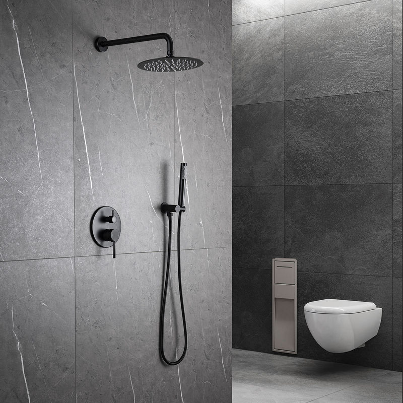 Matte Black Rain Shower Faucets mit der Handbrause kombiniert mit rundem Spray des Duschkopf-2 des Griff-1