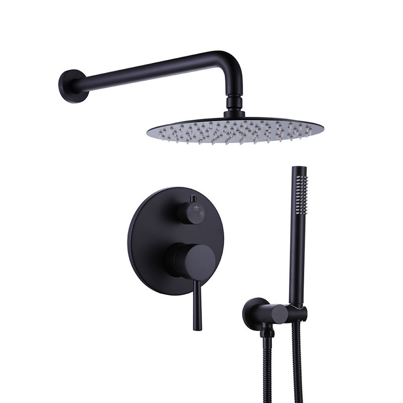 Matte Black Rain Shower Faucets mit der Handbrause kombiniert mit rundem Spray des Duschkopf-2 des Griff-1