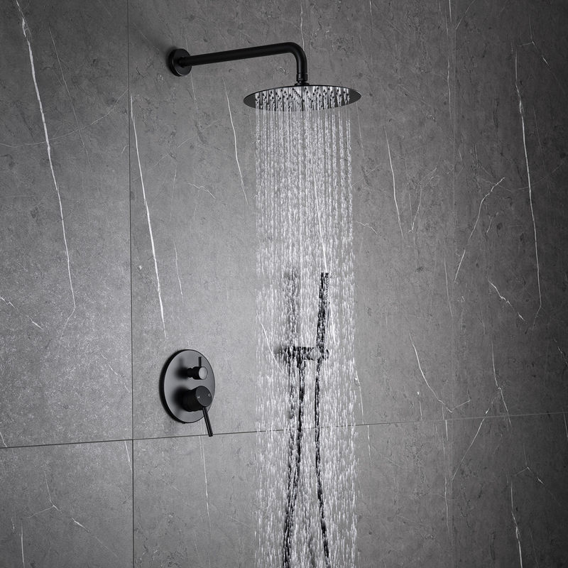 Matte Black Rain Shower Faucets mit der Handbrause kombiniert mit rundem Spray des Duschkopf-2 des Griff-1