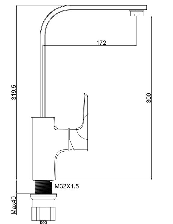 2023 Modern Single Hole Polnisch Schwerer Quadratguss Mixer Wasserhahn schwarz Messing Küchenhahn